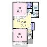 リバーサイド紫雲 2DKの間取り