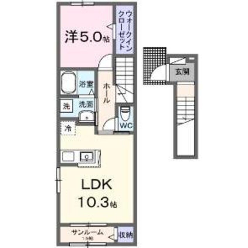 間取図 グリーン　オレンジ　B