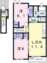 オワゾー・ブルーＢ 2LDKの間取り