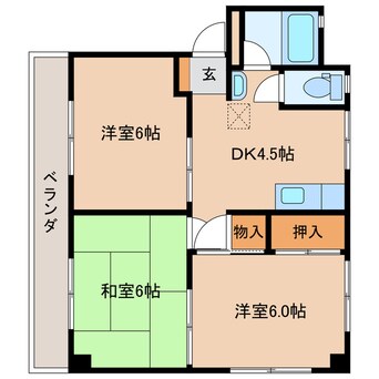 間取図 宮崎交通バス（宮崎市）/谷川２丁目 徒歩5分 2階 築38年