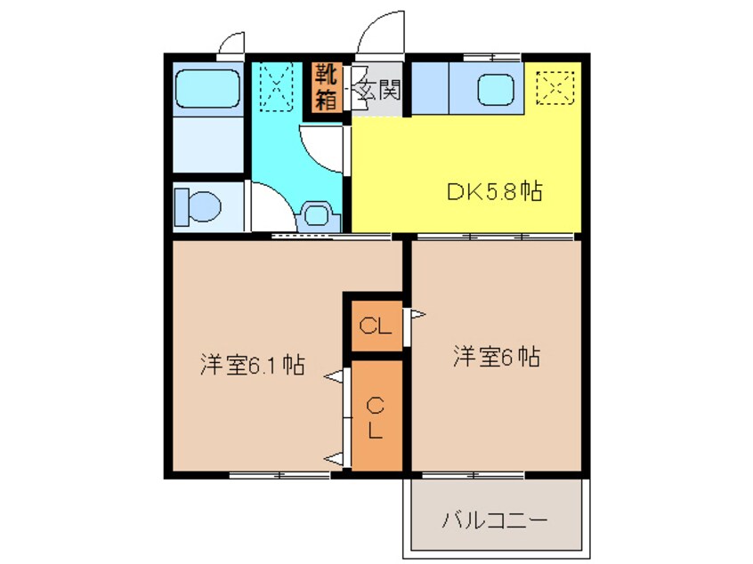 間取図 宮崎交通バス（宮崎市）/浮之城 徒歩12分 2階 築27年