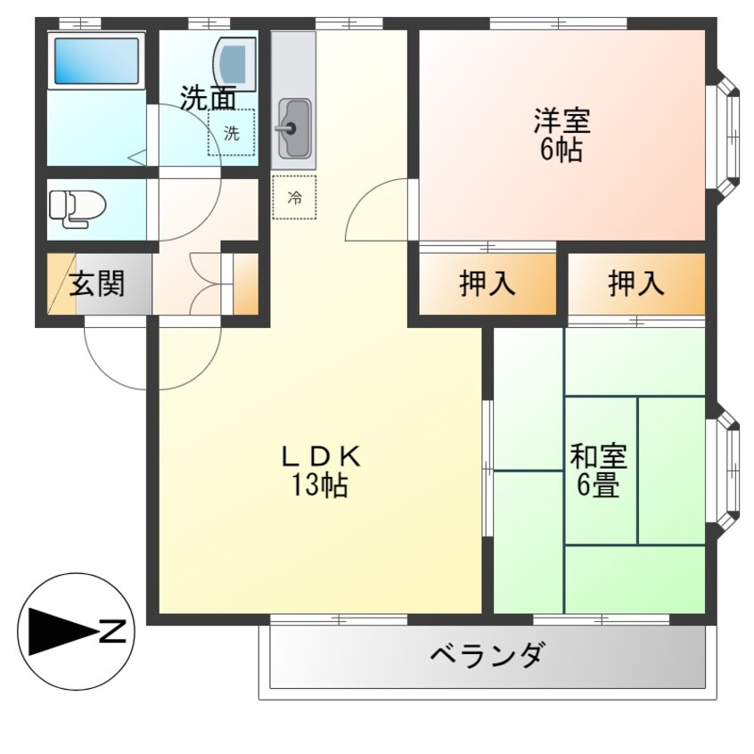 間取図 奥羽本線・山形線/蔵王駅 徒歩41分 2階 築31年