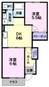 エレガンテ　稲荷 2DKの間取り