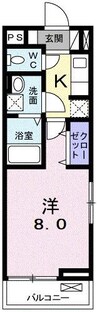 プラシード輝 1Kの間取り