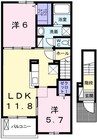 グラース・アンジュＧ 2LDKの間取り
