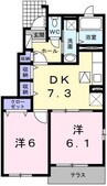 ラフレシールあぼしＣ 2DKの間取り
