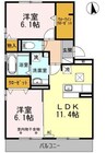 身延線/竪堀駅 徒歩16分 1階 築9年 2LDKの間取り