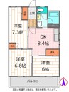 柏原ハイツ 3DKの間取り