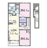 ウエスト　Ｂ 2LDKの間取り
