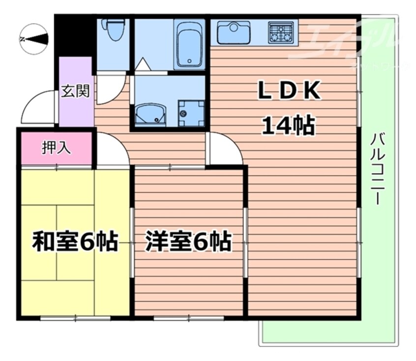 間取図 東海道本線<琵琶湖線・JR京都線>/千里丘駅 徒歩5分 2階 築28年