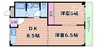 辻浦マンション 2DKの間取り
