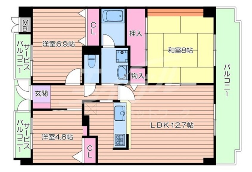 間取図 東海道本線<琵琶湖線・JR京都線>/千里丘駅 徒歩1分 6階 築32年