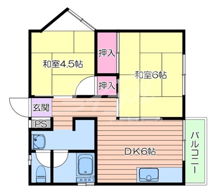 間取図 東海道本線<琵琶湖線・JR京都線>/千里丘駅 徒歩11分 4階 築46年