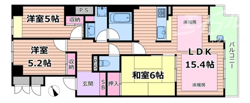 間取図 大阪モノレール大阪モノレール線/万博記念公園駅 徒歩13分 6階 築21年