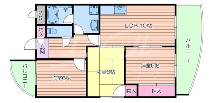 間取図 東海道本線<琵琶湖線・JR京都線>/千里丘駅 徒歩23分 3階 築26年