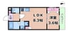 ALEGRIA岸辺 1LDKの間取り