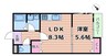 ベルリッジ岸辺A 1LDKの間取り