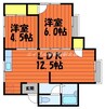 西田コーポ 2LDKの間取り