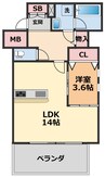 スペルビア勝山 1LDKの間取り