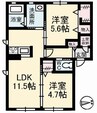 リアン山西 2LDKの間取り