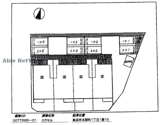 駐車場配置図 名鉄三河線/三河高浜駅 徒歩12分 1階 築27年