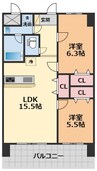 ブライムタワー古川 2LDKの間取り