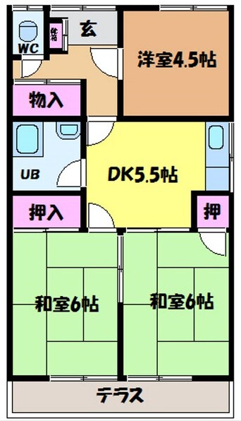 間取図 伊予鉄道横河原線/北久米駅 徒歩8分 1階 築44年