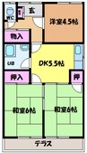 伊予鉄道横河原線/北久米駅 徒歩8分 1階 築44年 3Kの間取り