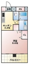 リューレント久米・ 1Kの間取り