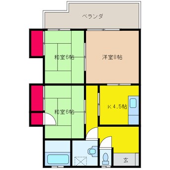 間取図 伊予鉄道横河原線/福音寺駅 徒歩9分 2階 築44年