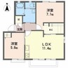 ディアスＴ．Ｔ．　Ａ棟 3DKの間取り