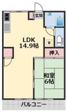 北久米ハイツ 1LDKの間取り