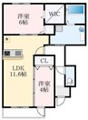 カーサ高善D棟 2LDKの間取り