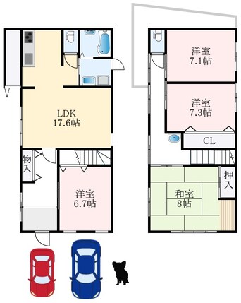 間取図 南海高野線/北野田駅 徒歩5分 1-2階 築41年