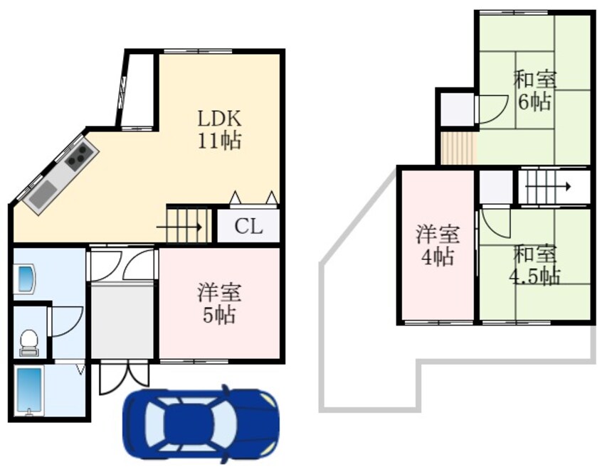 間取図 阪和線・羽衣線/上野芝駅 徒歩20分 1-2階 築52年