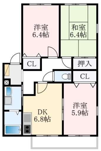 間取図 ハイマート金川ⅡC棟