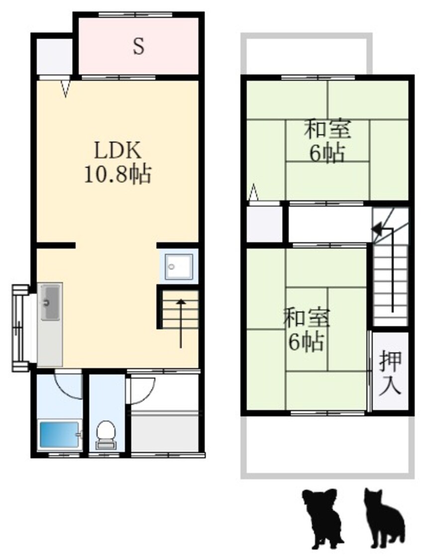 間取図 南海高野線/北野田駅 徒歩7分 1-2階 築58年