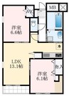 ブランドール東百舌鳥 2LDKの間取り