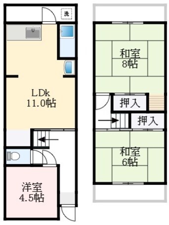 間取図 南海高野線/萩原天神駅 徒歩6分 1-2階 築48年