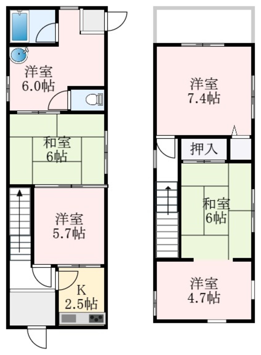 間取図 阪和線・羽衣線/津久野駅 徒歩24分 1-2階 築57年