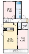 カーサベルデⅡ 2LDKの間取り