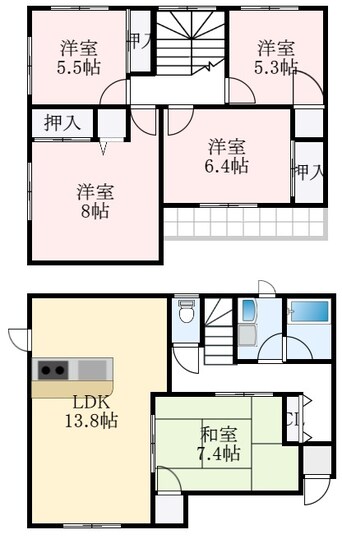 間取図 南海高野線/狭山駅 徒歩6分 1-2階 築31年