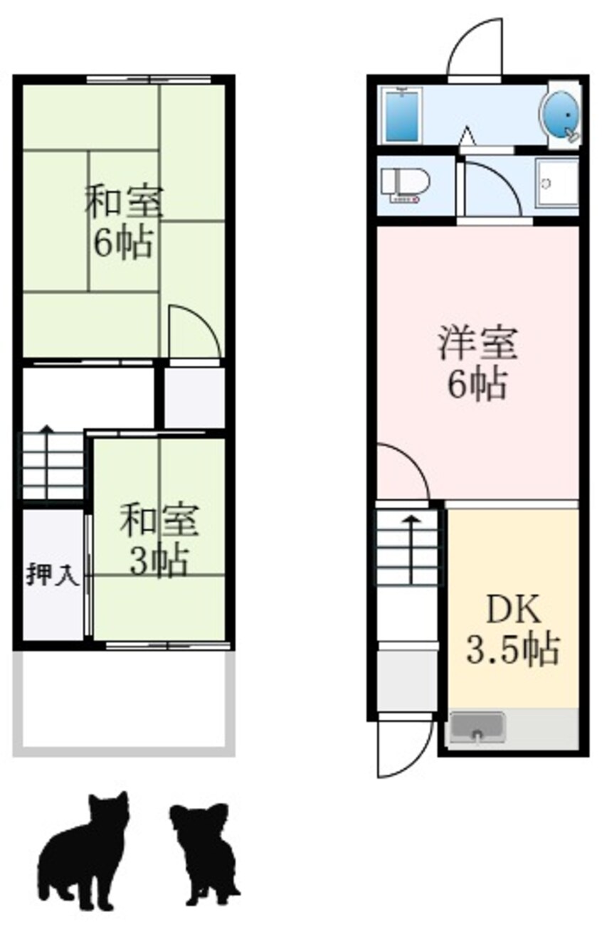 間取図 南海高野線/初芝駅 徒歩7分 1-2階 築55年