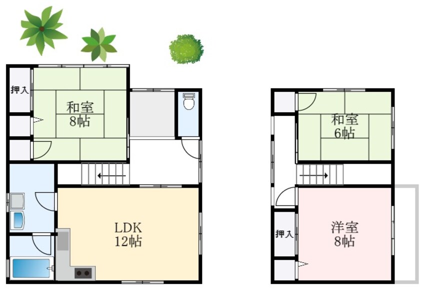 間取図 南海高野線/大阪狭山市駅 徒歩1分 1-2階 築43年