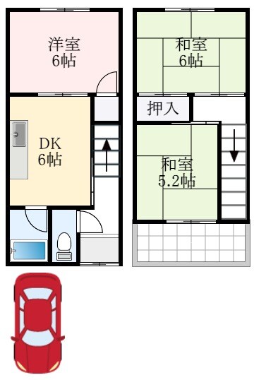 間取り図 南海高野線/北野田駅 徒歩30分 1-2階 築46年