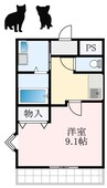 シャルマン桂 1Kの間取り