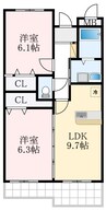 インヴィテ・ボヌールⅡ番館 2LDKの間取り