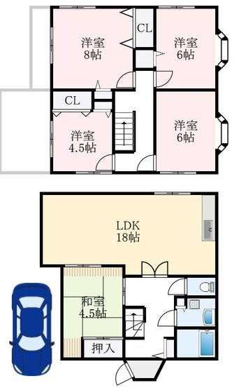 間取図 南海高野線/萩原天神駅 徒歩38分 1-2階 築34年