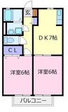 パラシオ北野田A棟 2DKの間取り