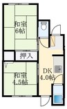 北野田マンション巽A棟 2DKの間取り